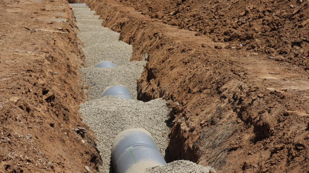 Pose d’un drain pour drainer un jardin